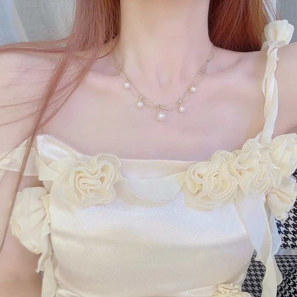 NEW 14K Gold Plated Layered Pearl Necklace - Picture 2 of 7